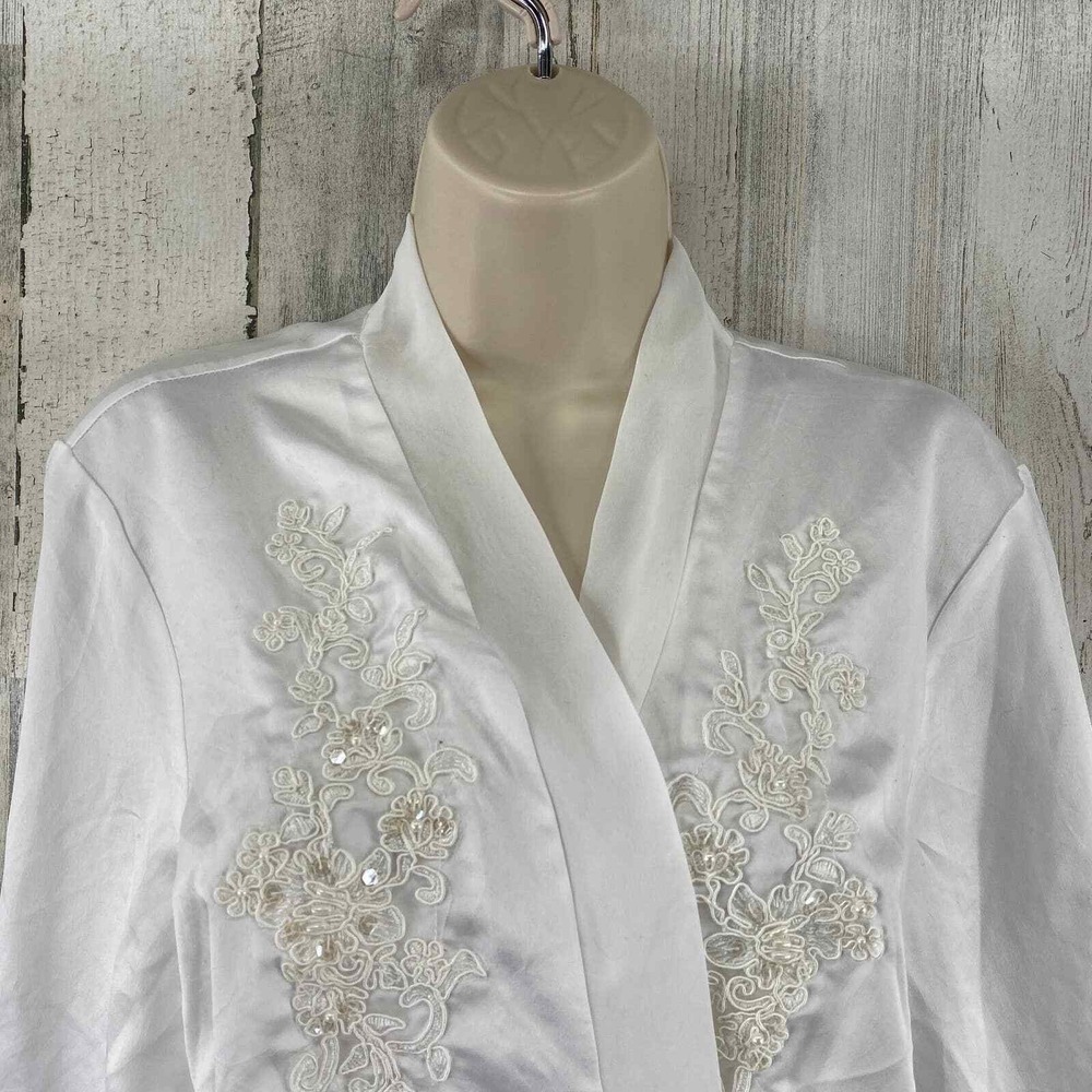Linea Donatello Satin Robe L/XL White Polyester Open Applique Sequined BRIDE - Picture 4 of 12